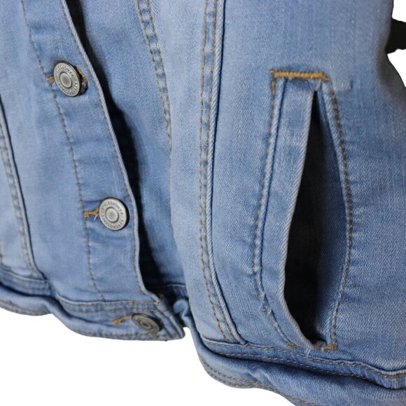 Aeropostale Jean Jacket Size Medium Distressed Cropped Denim Light Wash Stretch - Picture 6 of 9